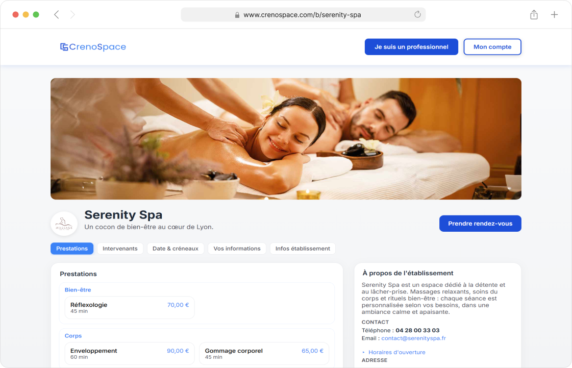 Interface de configuration CrenoSpace