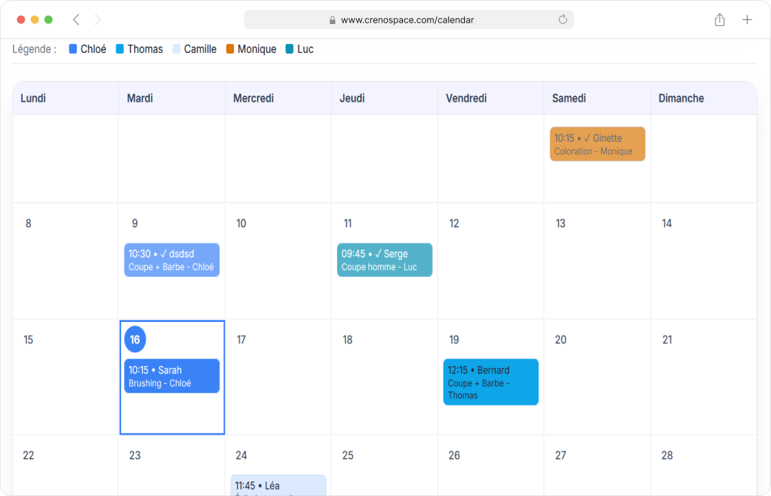 Interface de configuration CrenoSpace
